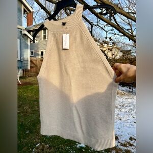 NWT Banana Republic Racerback Knit 100% Cotton Sweater Tank Nude S Mock Neck